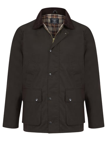 Brown Cotton Wax Jacket With Corduroy Collar