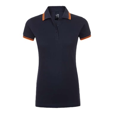 SOLS Womens/Ladies Pasadena Polo Shirt (French Navy/Neon Orange)