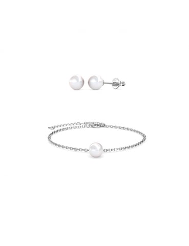 Conjunto de perlas de cristal de luna llena - Plata y cristal