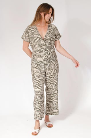 Summer Print Tie Waist Short Sleeve Jumpsuit
