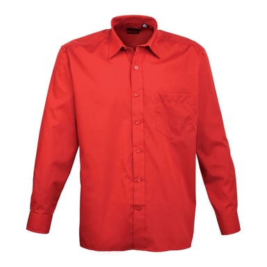 Premier Mens Poplin Long-Sleeved Shirt (Red)