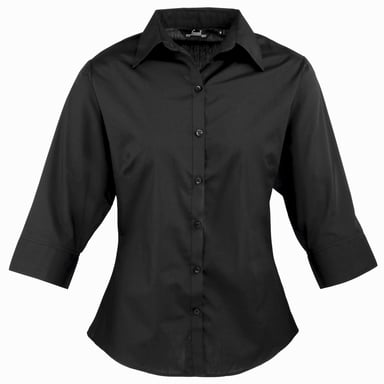 Premier Womens/Ladies Poplin 3/4 Sleeve Blouse (Black)