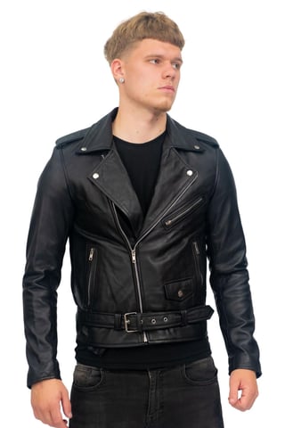 Chaqueta de motociclista clásica de cuero Brando para hombre - Antalya