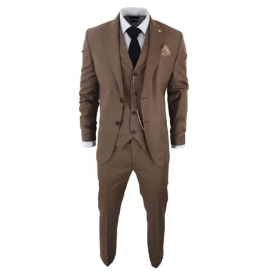 Traje clásico de 3 piezas en color marrón liso para hombre