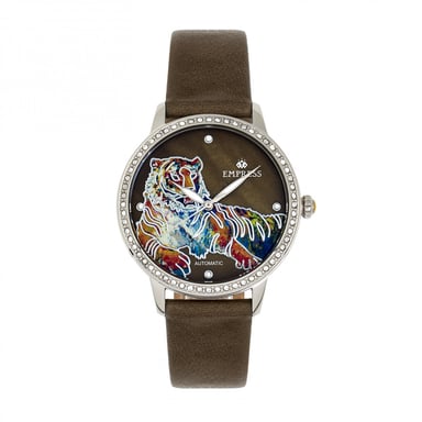Reloj automático Empress Diana con correa de cuero MOP grabado