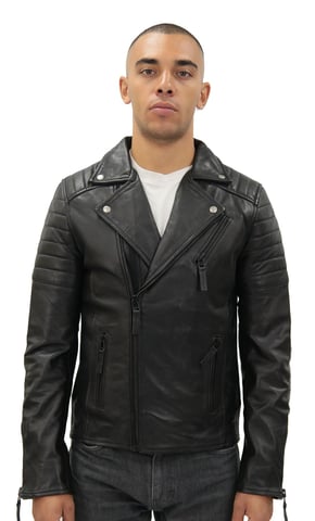Chaqueta de motociclista de cuero con cremallera cruzada doble Brando para hombre - Casablanca