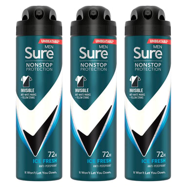 Sure Men Nonstop Protection Invisible Anti-Pespirant Deo Ice Fresh 150ml, 3 Pack
