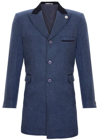 Chaqueta de abrigo Crombie azul marino de 3/4 de largo para hombre, abrigo de tweed de espiga Peaky Blinder