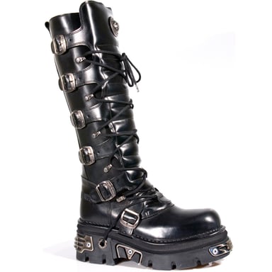 Botas góticas de cuero negro hasta la rodilla de New Rock 272-S1