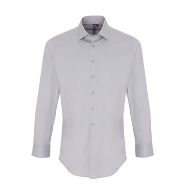 Premier Mens Stretch Fit Poplin Long Sleeve Shirt (Silver)