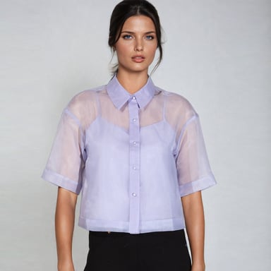 Short Sleeves Flaps Organza Shirt
