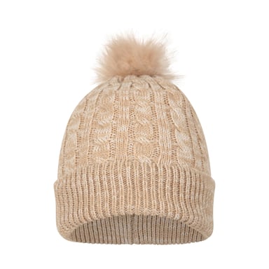 Mountain Warehouse Womens/Ladies Pom Pom Faux Fur Lined Beanie (Beige)