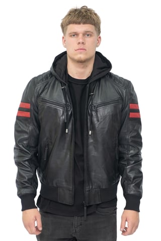 Chaqueta bomber retro de cuero para hombre con capucha - Skopje