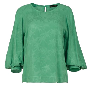 Green Jacquard Top with Bishop Sleeves
