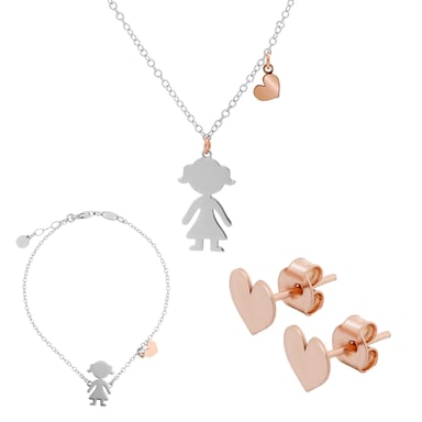 Orphelia 'Lyra' Women's 925 Sterling Silver Set: Chain + Bracelet + Earrings - Silver/Rose SET-7390