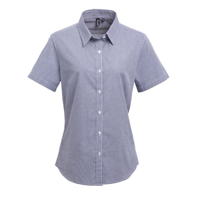 Premier Womens/Ladies Microcheck Short Sleeve Cotton Shirt (Navy/White)