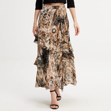 Long chiffon skirt with ruffles floral print