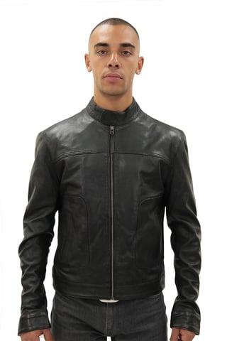 Chaqueta de motociclista clásica de cuero ajustada para hombre - Austin