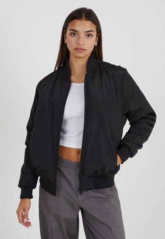 Black 'Brazil' Ruched Sleeve Oversized Bomber Jacket