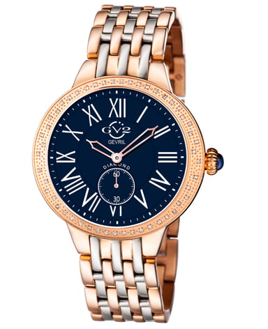 GV2 Astor Reloj de dos tonos con diamantes y cuarzo suizo con esfera azul para mujer