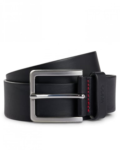 HUGO Gionios Mens Grainy Embossed-Leather Belt with Brushed Metal Hardware