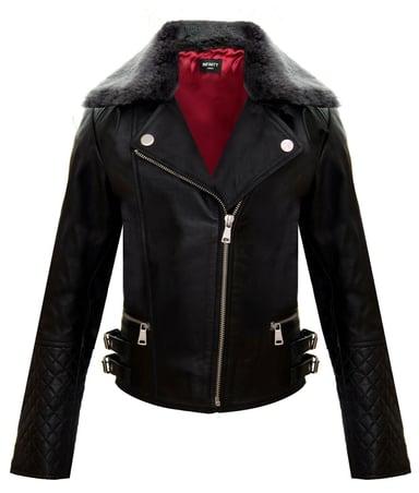 Chaquetas para niños, chaquetas de motociclista con cuello desmontable, 100 % piel, para niñas (3 a 13 años)