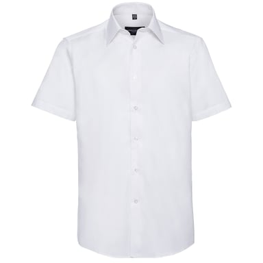 Russell Collection Mens Oxford Easy-Care Tailored Short-Sleeved Shirt (White)