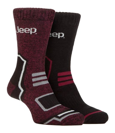 Calcetines Térmicos de Invierno para Hombre | Jeep | Diseño Acanalado Grueso Calcetines de Punto Calientes para Botas | Calcetines de Rendimiento Chunky - Negro / Berry