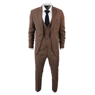 Traje clásico de 3 piezas IM1 para hombre, color marrón liso