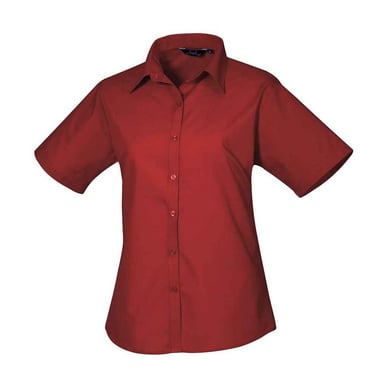 Premier Womens/Ladies Poplin Short-Sleeved Blouse (Burgundy)
