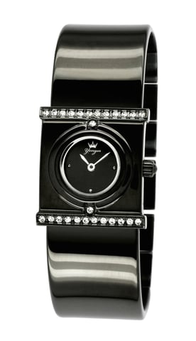 Yonger and Bresson Reloj de cuero negro con esfera negra y diamantes