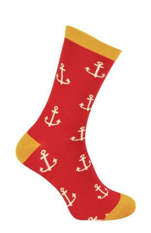 Mr Heron - Calcetines de Bambú para Hombre | Calcetines de Argyle a Rayas | Regalos para Él - Anclas (Rojo)