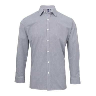 Premier Mens Microcheck Long Sleeve Shirt (Navy/White)