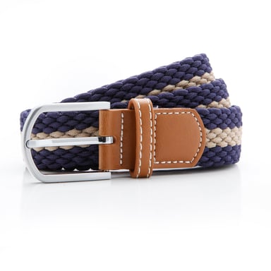 Asquith & Fox Mens Two Colour Stripe Braid Stretch Belt (Navy/Khaki)