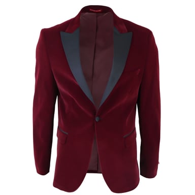Chaqueta de traje de esmoquin de terciopelo burdeos para hombre