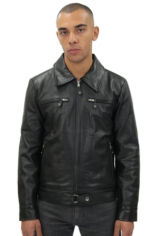 Chaqueta Harrington de piel de vaca negra para hombre - Geneva