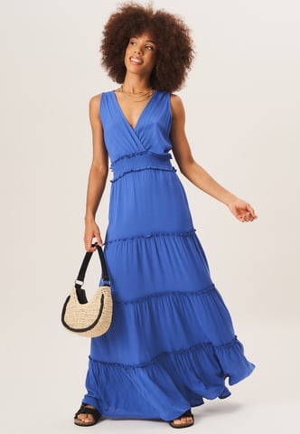 Vestido midi cruzado a capas con cintura fruncida