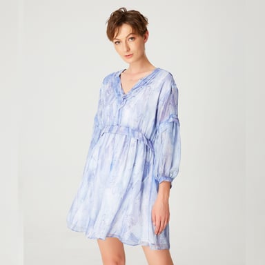 Short trapeze chiffon dress with abstract print