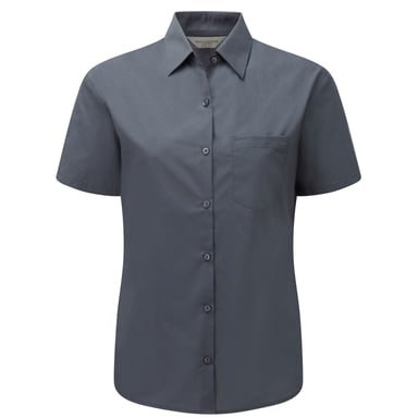 Russell Collection Womens/Ladies Poplin Easy-Care Short-Sleeved Formal Shirt (Convoy Grey)