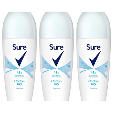 Sure Women Roll On Cotton Dry AntiPerspirant Deodorant 48Hrs Protection, 3x50ml