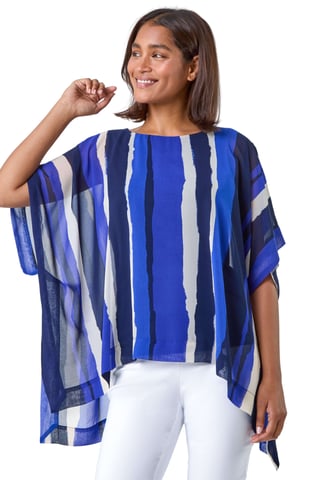 Stripe Print Chiffon Overlay Tunic Top