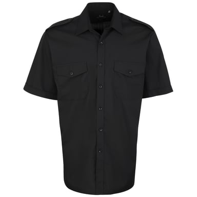 Premier Mens Short Sleeve Pilot Plain Work Shirt (Black)