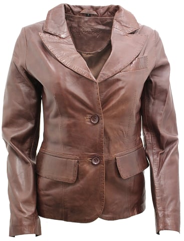 Chaqueta tipo blazer de cuero con dos botones para mujer - Newport