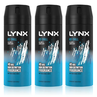 Lynx XL Ice Chill 48H Fresh Iced Mint & Lemon Scent Body Spray Deodorant,3x200ml