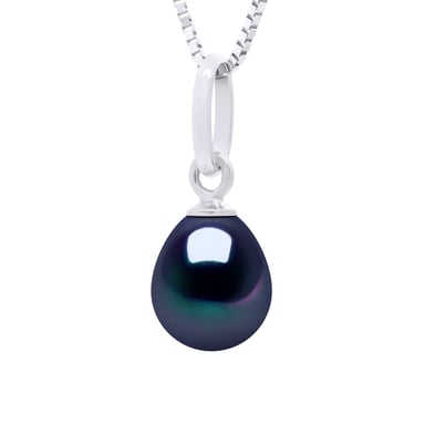 Beaded Pendant Articulated in White Gold 375 and Real Cultured Freshwater Pearl Pear 6-7 mm