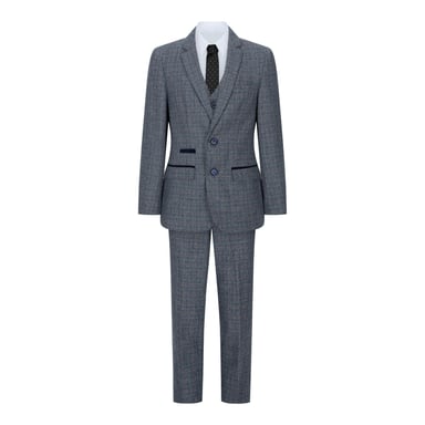 Traje Retro Vintage de 3 piezas en tweed azul a cuadros para niño