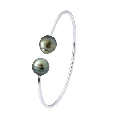 Bracelet - Silver 925 - 2 Real Cultured Tahiti Pearls Circled 9-10 mm