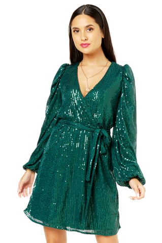 Minivestido con cinturón y cuello en V con lentejuelas