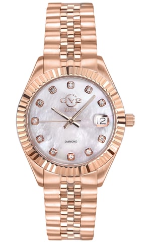 GV2 Naples 12403 Reloj de cuarzo suizo para mujer, acero inoxidable y fecha con diamantes
