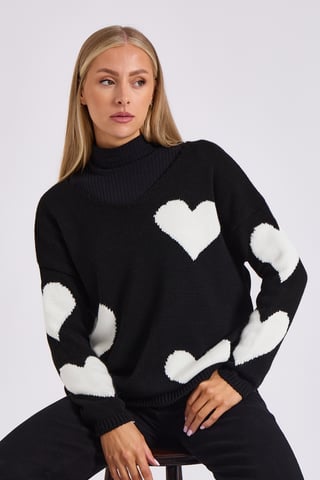 Jersey de punto de corazón extragrande con cuello en V negro
